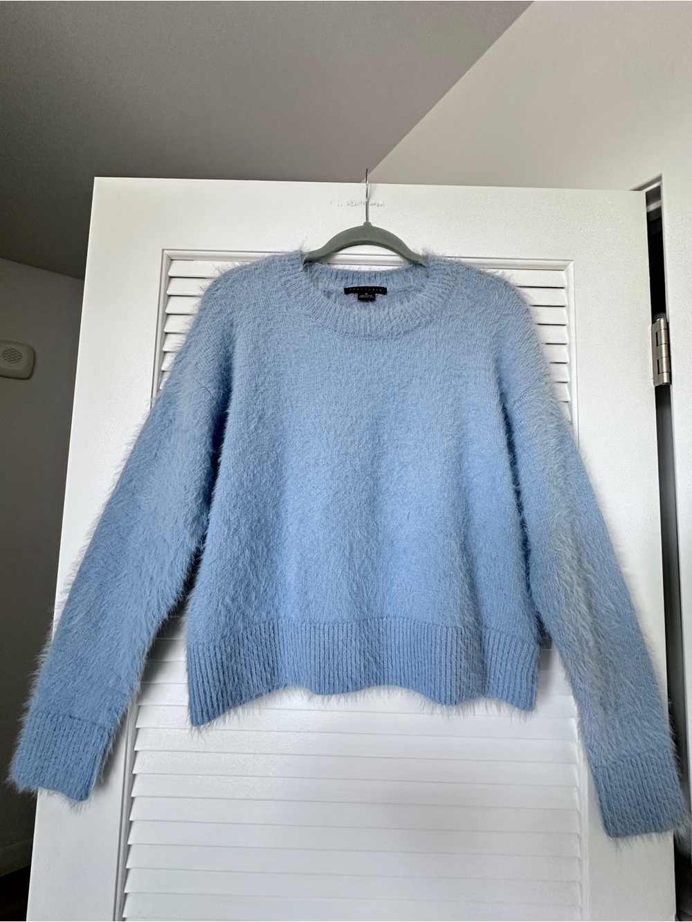 Sanctuary Fuzzy Eyelash Knit Crewneck Sweater Baby Blue Medium